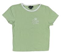 Svetlozelené crop tričko s korunkou a nápisom New Look