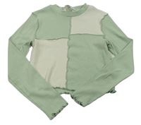 Mintovo-biele rebrované crop tričko zn. H&M