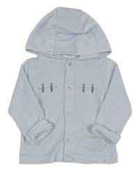 Svetlomodrá zamatová prepínaci mikina s vojáky a kapucňou