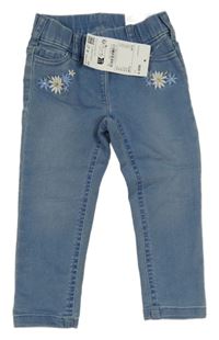 Nové - Světlemodré džegíny s květy C&A