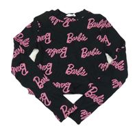 Černé žebrované crop triko s nápisy - Barbie  H&M