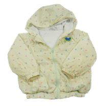 Bielo-žlto-zelená pruhovaná šušťáková jarná bunda s motýlikmi Ergee