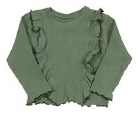 Zelené žebrované triko s volánky George