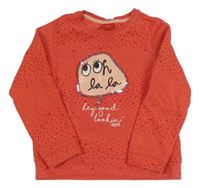 Jahodová bodkovaná á mikina s nápismi a flitrami S. Oliver