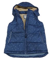 Tmavomodrá šusťáková zateplená vesta s hvězdami a kapucí Fat Face
