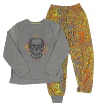 Šedo-barevné plyšové pyžamo s lebkou Primark