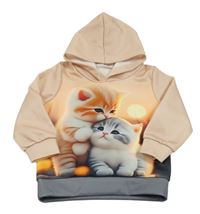 Svetloružová mikina s kočičkami a kapucňou