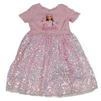 Světlerůžové šaty s Barbie a sukní s dlitry H&M