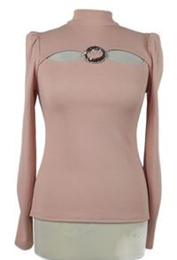 Dámske ružové rebrované tričko so sponou Quiz