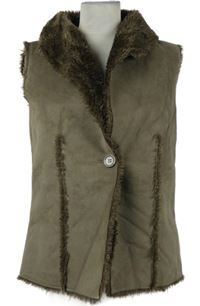 Dámská hnědá semišová zateplená vesta s kožíškem 