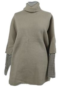 Dámský béžový oversized svetr s pruhovanými rukávy a rolákem Next 