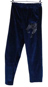 Dámské tmavomodré sametové crop tepláky s kamínky 