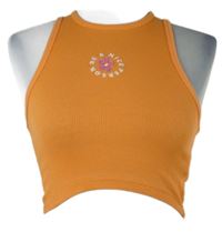 Dámsky oranžový rebrovaný crop top s kvietkom Sinsay