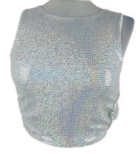 Dámský stříbrný crop top se stahováním FB Sister
