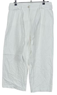 Dámske biele ľanové culottes nohavice s opaskom Sure