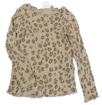 Světlebéžobvé žebrované triko s leopardím vzorem Zara