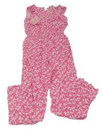 Nové - Růžový květinový kalhotový overal Alive