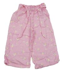Ružové ľahké nohavice s kvetinami Dopodopo
