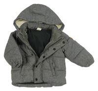 Šedá melírovaná šusťáková zimní bunda s kapucí H&M