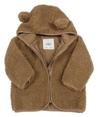 Hnědá huňatá podšitá propínací mikina s kapucí M&S
