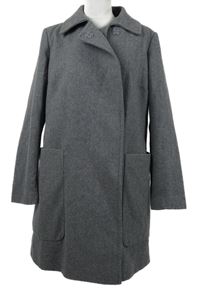 Dámský šedý vlněný dlouhý kabát Benetton
