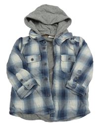 Modro-biela kockovaná podšitá košeľová bunda s kapucňou H&M