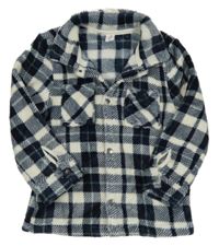 Tmavomodro-biela kockovaná chlpatá košeľová bunda Topolino