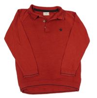 Červený rebrovaný ľahký sveter s hviezdičkou a golierikom F&F