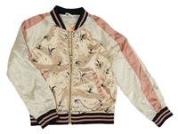 Bílo-smetanový saténový jarní bomber s lastovičkami H&M