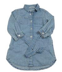 Modré riflové propínací košilové šaty s páskem H&M