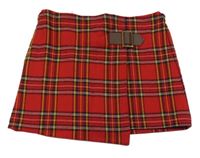 Červeno-bielo-žltá kockovaná sukňa s přezkou