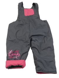 Šedo-růžové šusťákové laclové oteplovačky s nápisem 