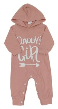 Svetloružový rebrovaný overal s nápisom a kapucňou