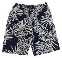 Tmavomodro-bílé květované plážové kraťasy 