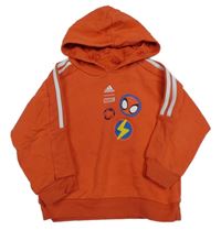 Korálová mikina s pruhy a Spidermanem a kapucí Adidas