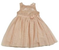Svetloružové saténovo/tylové slávnostné šaty s květem H&M