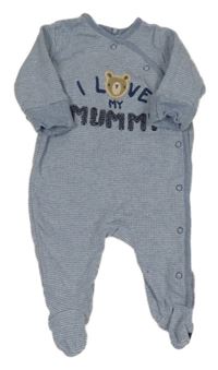 Světlemodrý melírovaný overal s medvídkem a nápisem 