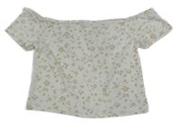 Bielo-béžové vzorované crop tričko