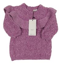 Nové - Fialové trblietavé žinylkové šaty s volánikom