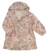 Světlerůžová květovaná jarní parka s kapucí Next