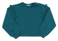 Smaragdová crop mikina s volánikmi H&M