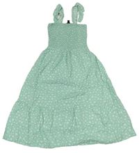 Zelenkavé kvetované dlhé šaty s žabičkováním New Look