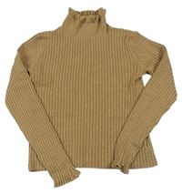 Béžový rebrovaný vlnený sveter s rolákom Next