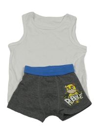 2set - Bílý nátělník + šedé boxerky s obrázkem