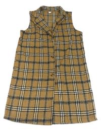Béžovo-černo-bílý kostkovaný dlouhý sakový cardigan Shein vel. 16 let