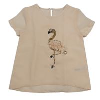 Broskvová šifónová blúzka s plameňákem z flitrů Nutmeg