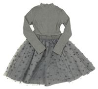 Šedé žebrované šaty s tylovou hvězdičkovanou sukní Mayoral 