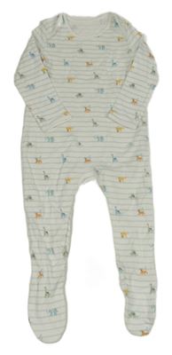 Bílo-světlemodrý pruhovaný overal s dinosaury George