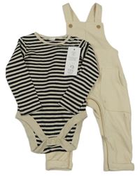 Nové - 2set - Béžové laclové tepláky + černo-béžové pruhované triko F&F