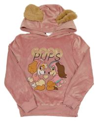 Ružová plyšová mikina s pejsky - Tlapková patrola a kapucňou Nickelodeon
